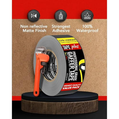 TapePlus Gaffer Tape Roll - Waterproof Adhesive Film - Electrical Cable Management & Floor Marking - Non-Reflective Vinyl Floor Tape - Residue-Free Removal - 2 in x 40 yd, Black, 6-Pack