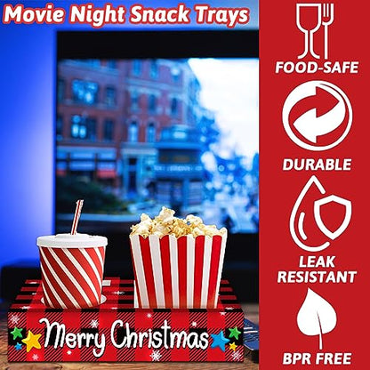 32pcs Christmas Party Supplies Movie Night Snack Trays Hold Popcorn Candy Food Drink, Merry Christmas Movie Theater Popcorn Holder Decorations for Kid's Birthday Party Concession Stand Family - style: Christmas Movie Night