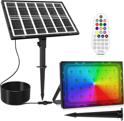 CLY Color Changing Solar Lights with Remote RGB Outdoor Solar Flood Light