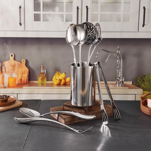 Double Wall Utensil Holder, 304 Stainless Steel Sleek Holder for Countertop | Kitchen Utensil Holder - Spatula Spoon Storage Organizer, Large Utensil Caddy Counter, Shining Utensil Crock, Mirror Polish