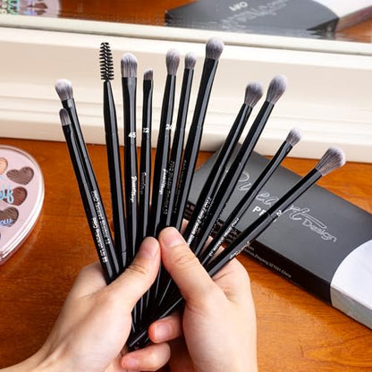 Bueart Design 12Pcs Professional Eyeshadow Makeup Brush Set | Eye Makeup Brush set with Ultra-soft Synthetic Bristle for Eyeshadow Concealer Smudger Blending,Shading,Wood Handle,Black