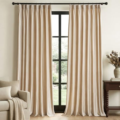 Beige Champagne Velvet Curtains 96 Inch: Living Room Pinch Pleated 2 Panels Luxury Darkening Thermal Insulated Drape with Hooks- Elegant Soundproof Noise Reducing Back Tab Window Curtain for Bedroom - color: Pinch Pleated | Beige/Champagne, size: 40"W x 9