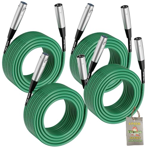 Fat Toad 50ft XLR Mic Cables (ShieldedPRO X Series) 4-Pack – Green Balanced Audio Patch Cords with Shielded 24 AWG Wire for Studio Recording & Mixer Setup - size: 4-Pack