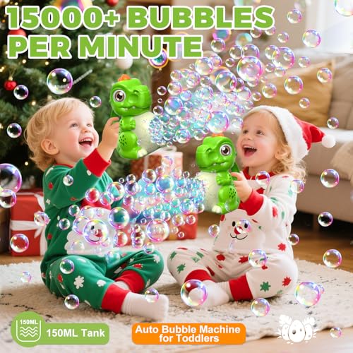 Toddler Toys Dinosaur Bubble Machine: Automatic Blower with Lights, Large 150ML Tank & Powerful Motor - Produces 15,000+ Colorful Bubbles/Min for Magical Party, Birthday - color: Green