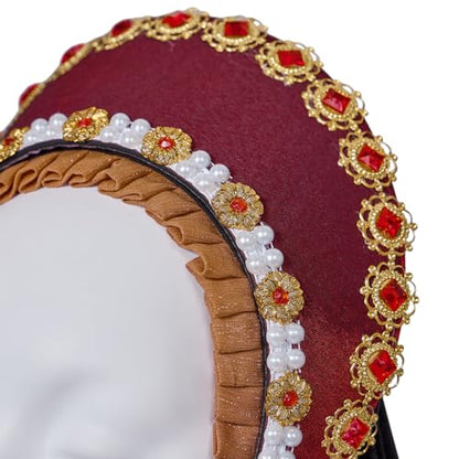 Willyacos Tudor French Hood Anne Boleyn Costume Headpiece Elizabethan Headwear Renaissance Tudor Hat Headdress Headband - color: Red
