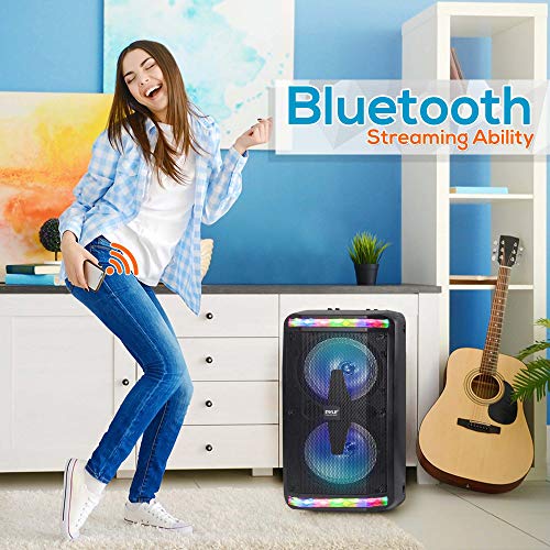 Pyle Bluetooth Speaker & Microphone System - Portable Stereo Karaoke Speaker with Wired Mic, Built-in LED Party Lights, MP3/USB, FM Radio (6.5’’ Subwoofers, 500 Watt MAX) (PPHP266B.5) - color: Multi-Color, style: 500W