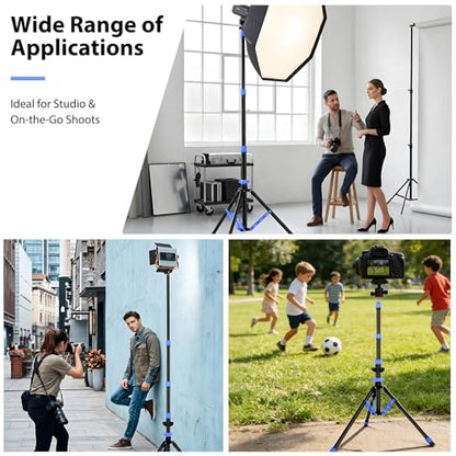 Light Stand Photography, 6.5ft/200cm Removable Center Column Tripod Stand | 2-in-1 Portable Aluminum Tripod Light Stand with Storage Bag & Sandbag, for Video Lighting, Flash, Strobe, Softbox - color: Sapphire Blue