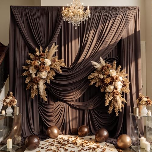 20ft×15ft Brown Backdrop Curtain for Wedding Parties - color: Brown, size: W5' x H15'(4 panels)