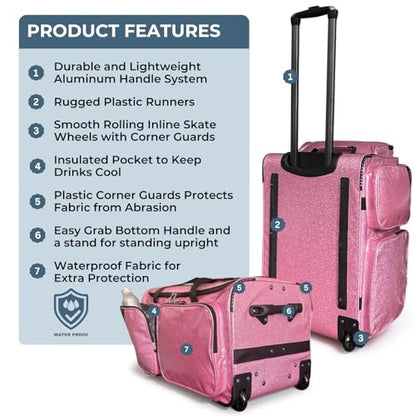 Travolution NEW Glittering Dance Bag with Garment Rack, 23 Inch Rolling Duffel With Wheels, Ideal for Competitions & Travel, Easy-assembly Lightweight Aluminum Clothes Rack (Glitter Blue) - color: Glitter Blue 23"