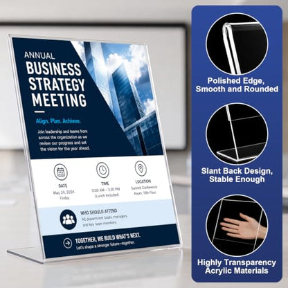 18 Pack Acrylic Sign Holder 8.5 x 11, Plastic Clear Display Stand for Tabletop, L-Shaped Vertical Acrylic Paper Holder for Menu, Flyers, Office, Restaurants, Documents, Store, Desktop - size: Vertical 18 Pack 8.5x11