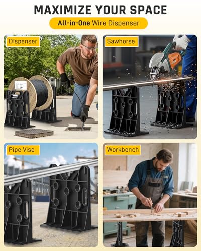 Wyckoff Wire Spool Rack Electrical Wire Dispenser, Cable Reel Caddy-1 Pair | Fits up to 34" Reels, 330 LBS Load Capacity, Multi-purpose, Free-Standing, Portable, Weather-Resistant - color: Black