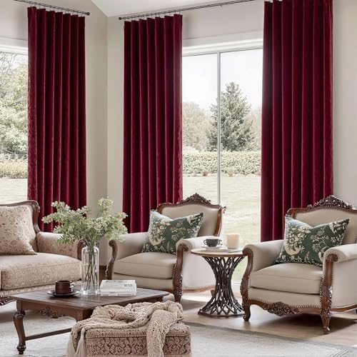 Burgundy Velvet Blackout Curtains 52 x 84 Inch, 2 Panels - color: Rod Pocket |Burgundy Red, size: 52"W x 84"L (Pack of 2)