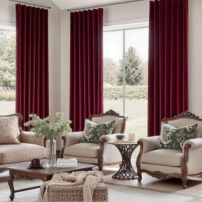 Burgundy Velvet Blackout Curtains 52 x 84 Inch, 2 Panels - color: Rod Pocket |Burgundy Red, size: 52"W x 84"L (Pack of 2)