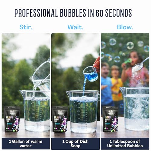Bubble Machine Powder - Create Fun Bubbles with This Premium Bubble Mix - Works with Bubble Wands, Bubble Machines. Perfect Colorful Bubbles for Kids and Adults. Makes up to 30 Gallons. Made in USA.