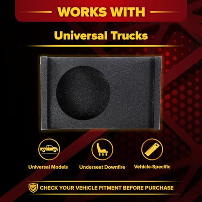 QPower Single 10in Sub Enclosure, Universal Shallow Mount Downfire/Behind Seat Speaker Box Compatible with Most GMC, Chevy, & Ford Trucks - style: 10" QBOMB