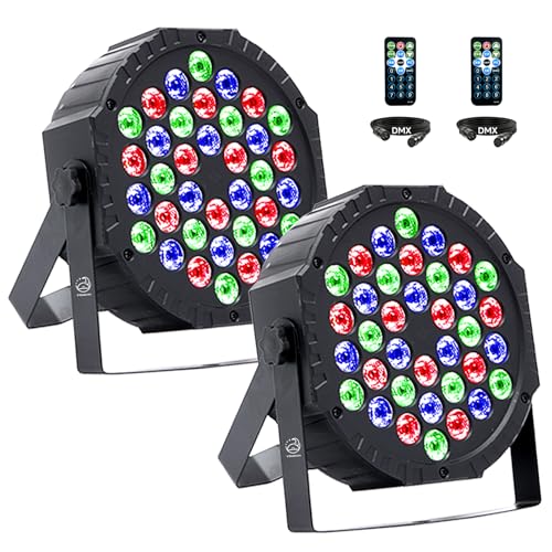 36W RGB LED DJ Stage Par Lights 2Pack, Sound Activated & DMX for Party