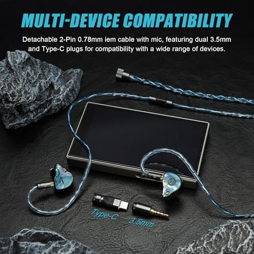 HiFiGo Juzear Defiant Gamefidelity Edition Gaming IEMs, 1DD+3BA Hybrid Driver Wired Earbuds, Noise Isolating in‑Ear Monitors with HD Mic, Swappable 3.5mm/USB‑C for PC/PS5/Switch/Mobile (Blue) - color: Blue