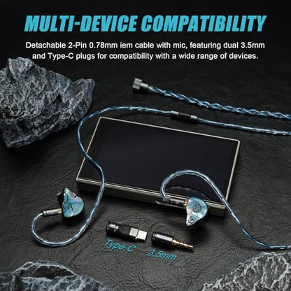 HiFiGo Juzear Defiant Gamefidelity Edition Gaming IEMs, 1DD+3BA Hybrid Driver Wired Earbuds, Noise Isolating in‑Ear Monitors with HD Mic, Swappable 3.5mm/USB‑C for PC/PS5/Switch/Mobile (Blue) - color: Blue