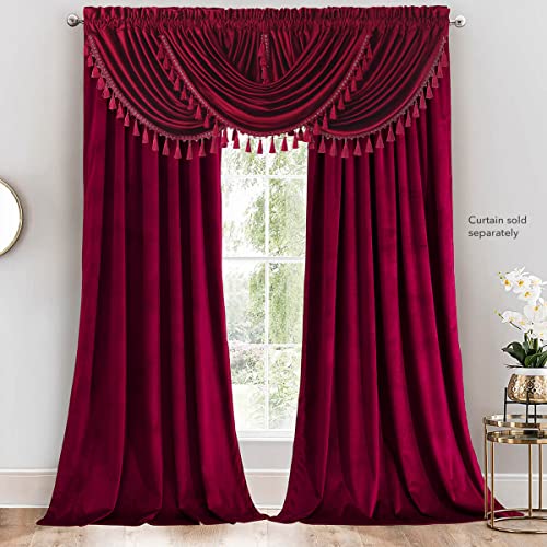 Royal Hotel Velvet Waterfall Valance, 1 Single Waterfall Valance, Top Rod Pocket Heavyweight Velvet, Burgundy, 57 inches Wide by 37 inches Long (Single) - color: Burgundy
