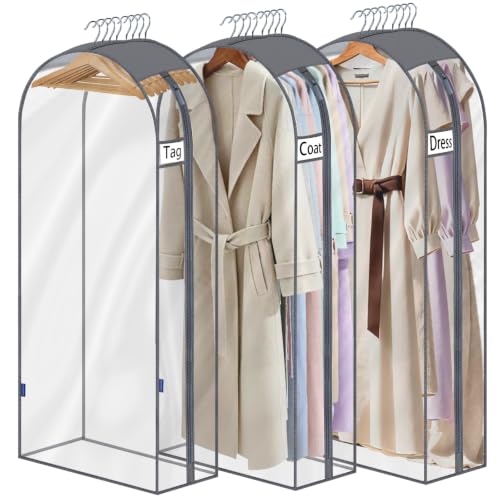 62" Clear Garment Bags for Hanging Clothes 10" Side Gusset, Suit Bags for Closet Storage, Suit Cover for Shirts Coats Dresses (24"X62"X10" 3Pack) - size: 62" 3pack