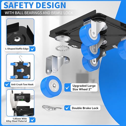 Heavy Duty Furniture Dolly 360 Rotate 5 Wheels 3400 Lbs Capacity 6.9x6.5 in | Upgraded Furniture Movers with Blue Wheels, Measure Tape & Leveler, Alloy Steel Furniture Lifter Tool for Home & Office Uses - color: Blue, size: 6.9x6.5 IN