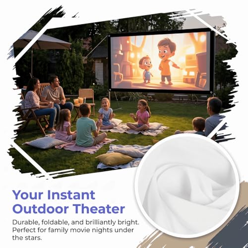 40-120 Inch Portable Projection Screen with Hanging Hooks & Ropes Foldable Non-Crease White Polyester Fabric for Home Theater & Outdoor Camping(72in) - size: 72in