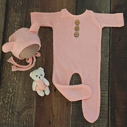 Zeroest Newborn Photography Bear Outfit Baby Photoshoot Props | New Born Boy Girl Hat Clothes Set, Infant Photo Prop Outfits - color: Pink