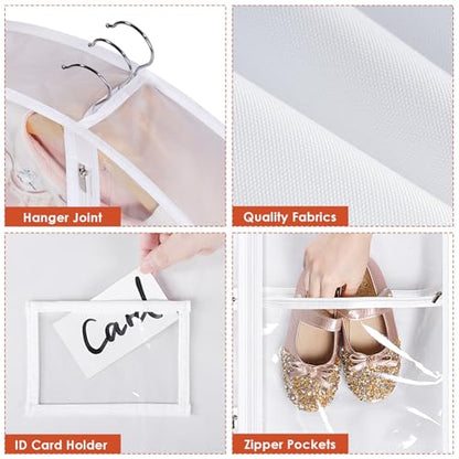 Univivi Garment Bags for Dance Costumes, 40" Foldable Dance Costume Garment Bag with 3 Zipper Pockets and 3" Gusset, Dance Dress Bags for Hanging Clothes (5 Pack, White) - color: 3" Gusset White