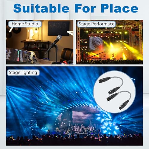 JOLGOO 12 Inch 2-Pack DMX Cable Adapter, 5 Pin XLR Male to 3 Pin XLR Female, for DMX Lighting Fixtures and Pro Audio Equipment