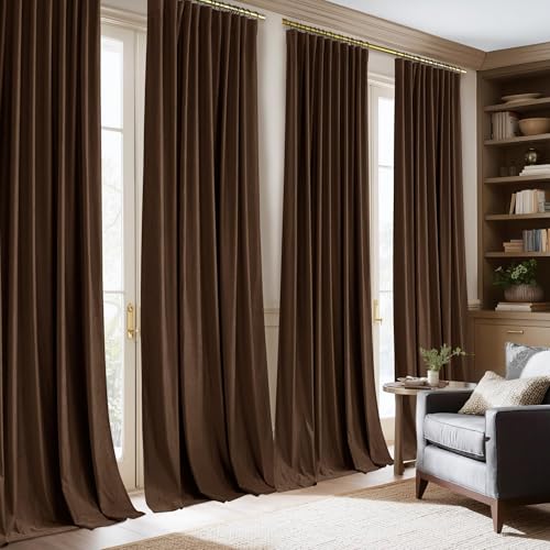 NICETOWN Brown Velvet Curtains 96 inch Long 2 Panels for Living Room - color: Brown, size: 52"W x 96"L (Pack of 2)