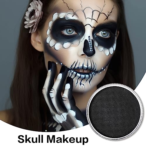 Black Face Body Paint (30gm), Water Activated Face Painting Kit for Kids & Adults, Non-Toxic SFX Makeup Facepaint Palette for Halloween Skeleton Skull Clown Special Effects Costume Cosplay & Parties - color: Black