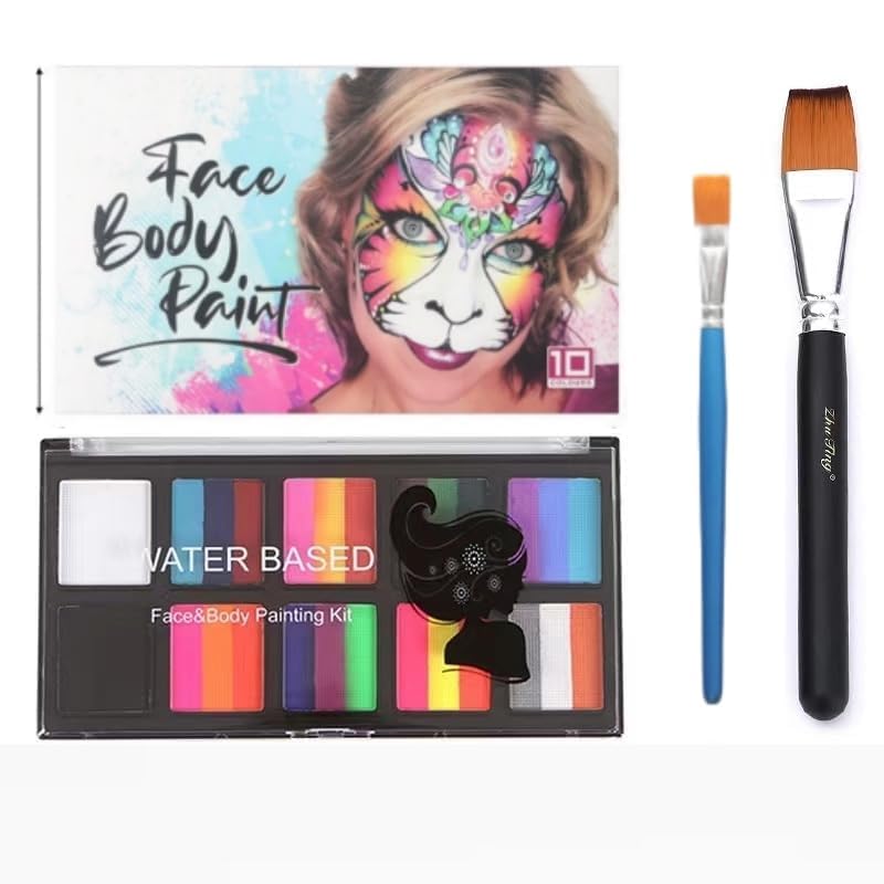 Face Painting Kit for Kids, Rainbow Split Cake Face Paint, Water Activated Facepaint Makeup Kit - One Stroke Non Toxic Rainbow Face Body Paint Set Halloween Christmas Makeup
