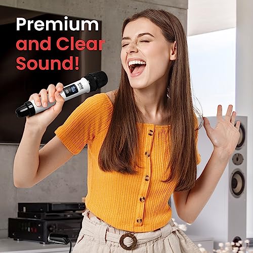 4 Channel Wireless Microphone System, Portable UHF Band Receiver System, Independent Channel Controls, RF Signal LCD Indicator, Digital Audio Microphone Set with 4 Handheld Microphones (White) - style: Wireless-Set of 4 Mics