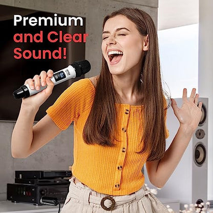 4 Channel Wireless Microphone System, Portable UHF Band Receiver System, Independent Channel Controls, RF Signal LCD Indicator, Digital Audio Microphone Set with 4 Handheld Microphones (White) - style: Wireless-Set of 4 Mics