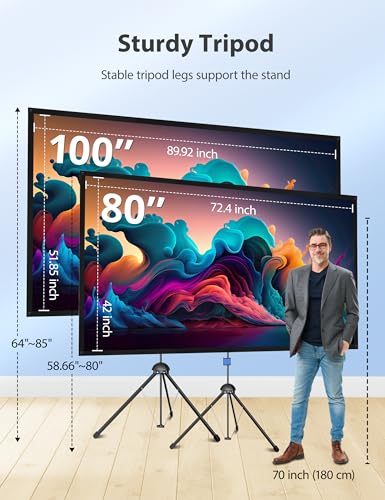 Projector Screen with Stand, Paris RHÔNE 100-inch Outdoor Indoor Projector Screen 16:9 4K HD PVC, 1.5 Gain Portable Wrinkle-Free Movie Screen for Home Backyard Theater with Carry Bag, Ground Nails - size: 100 inch