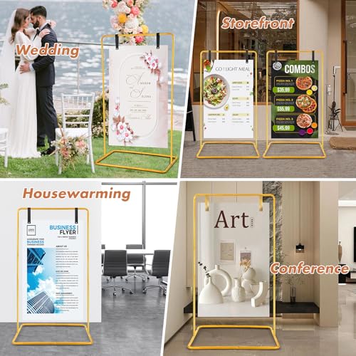 Wedding Welcome Sign Easel Stand Holder 68 x31x 20 With Leather Straps,Gold | Welcome to Our Wedding Sign Holder, Metal Floor Standing Easels for Signs, Poster - color: Gold