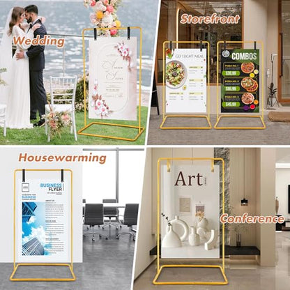 Wedding Welcome Sign Easel Stand Holder 68 x31x 20 With Leather Straps,Gold | Welcome to Our Wedding Sign Holder, Metal Floor Standing Easels for Signs, Poster - color: Gold