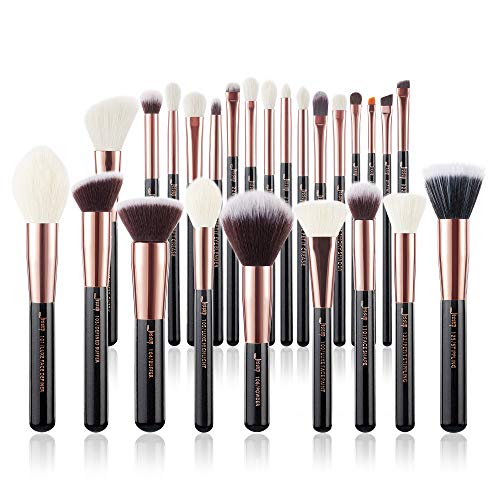 Jessup Brand 25pcs Professional Makeup Brush Set Beauty Cosmetic Foundation Powder Blusher Eyeshadow Blending Natural-Synthetic Hair Brushes Set (Black/Rose Gold) - color: R-Black/Rose Gold