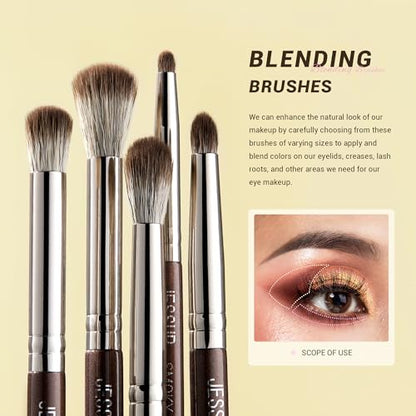 Jessup Eyeshadow Brush 15pcs Eyeliner & Eye Makeup Brush Professional T499 | Pro Eye Brush, Ultra-Soft Vegan Fibers, Flawless Blending, Precise Application, Creat Deep Eye Dimension & Natural Eye Looks - color: G-Shimmer Brown