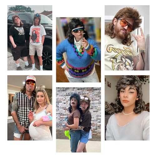 Men's 80s Rock Mullet Wig, Long Curly Retro Costume Wig, Perfect for 80s Theme Parties, Halloween, Rock Concerts and Cosplay with Sunglasses (Light Blonde) - color: 8002-Light Blonde
