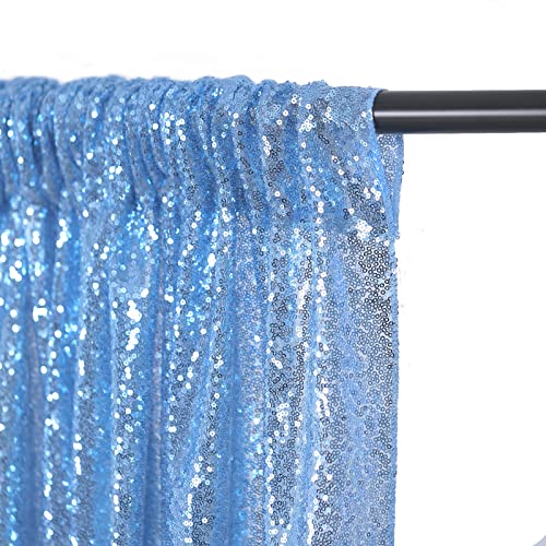 Baby Blue Sequin Backdrop 2 Panels 2FTx8FT Glitter Party Backdrop Curtains | Birthday Bridal Curtains Sparkle Photo Backdrop, Sparkly 3MM sequins with 4 inch rod pockets - color: Baby Blue, size: 2 pcs-2ftx8ft