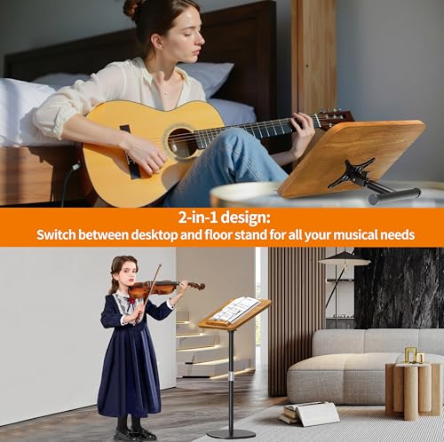 2-in-1 Dual-Use Music Stand & Tabletop Stand, 16.5"–51" Height Adjustable - color: Rubberwood Effect, size: Non-wheeled