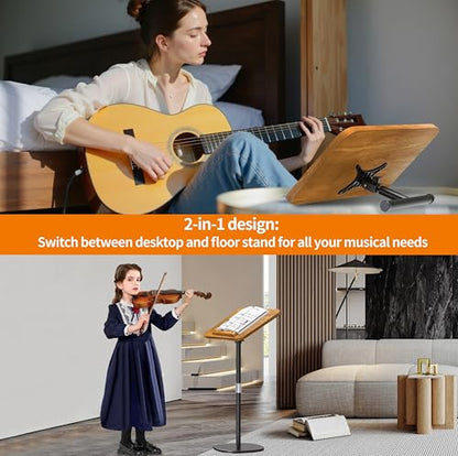 2-in-1 Dual-Use Music Stand & Tabletop Stand, 16.5"–51" Height Adjustable - color: Rubberwood Effect, size: Non-wheeled