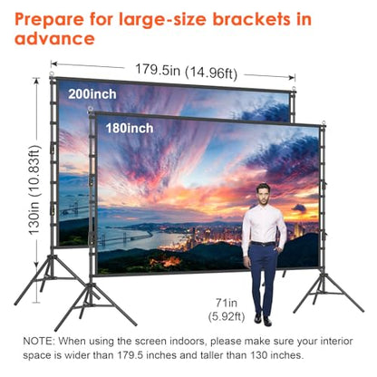 Outdoor Projector Screen with Stand, 200 inch Indoor Movie Screen 16:9 4K Rear Front Portable Projection Screen, Quick Setup Foldable Travel Home Theater Screen with Carry Bag for Backyard Camping - size: 200 inch-ZJ