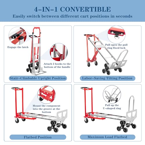 Convertible Hand Truck -1,000 lb Heavy-Duty Aluminum & Steel Dolly, 3-in-1 Mode with Stair-Climbing Wheels & 5" Swivel Casters for Warehouse, Moving, Delivery - size: Stair-climbing wheels with 1000 lbs capacity
