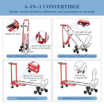 Convertible Hand Truck -1,000 lb Heavy-Duty Aluminum & Steel Dolly, 3-in-1 Mode with Stair-Climbing Wheels & 5" Swivel Casters for Warehouse, Moving, Delivery - size: Stair-climbing wheels with 1000 lbs capacity