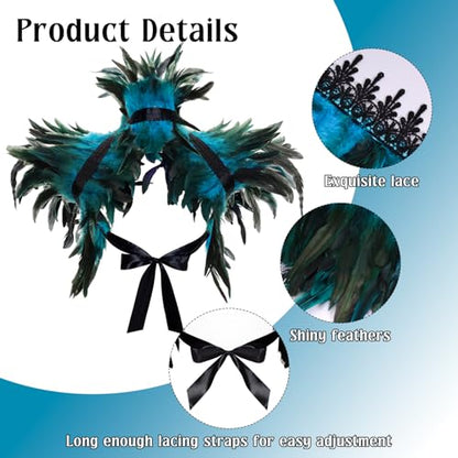 2Pcs Witch Feather Shawl Wrist Cuff for Women | Gothic Crow Shrug Shawl, for Halloween, Feather Costume Accessories - color: Blue