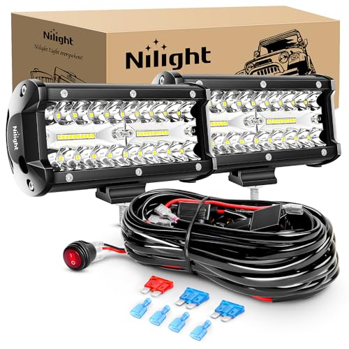 Nilight ZH303 2PCS 6.5 Inch 120W Spot & Flood Combo Driving 16AWG Wiring Harness for Led Work Light Triple Rows Off-Road Truck Car ATV SUV, 2 Years Warranty, White - color: White