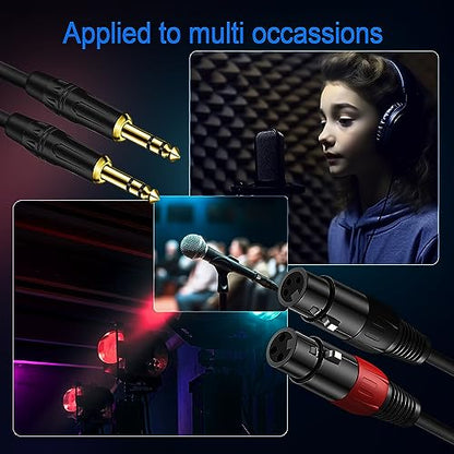 LanSenSu XLR to 1/4 TRS Stereo Adapter - XLR Female to 1/4 Inch (6.35mm) Stereo Balanced Microphone Audio Converter Adapter Cable 2Pack (6.6ft) - size: 6.35mm to XLR Female-6.6ft