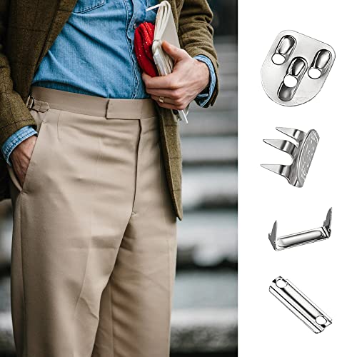 Nickel Sets of 4 Metal Hooks & Eyes Closure No Sew Heavy Duty Clothing Fasteners Waistband Hook and Bar Closure Clasp Ideal for Trousers Pants Suit Crafts DIY